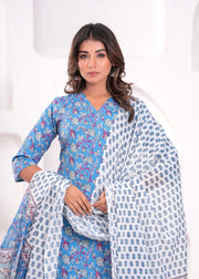 Blue Printed Kurta Set with Dupatta for Women