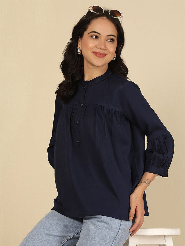 Navy Blue Solid Top for Women