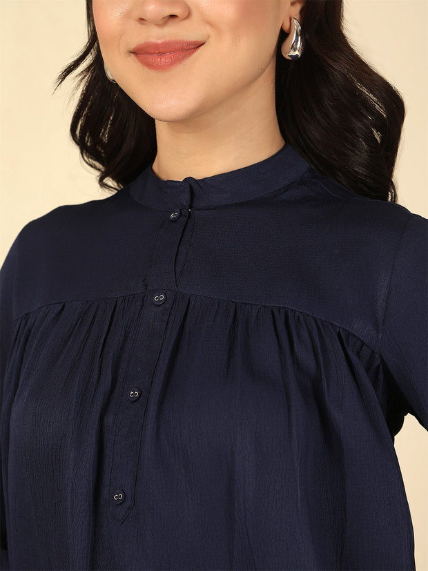 Navy Blue Solid Top for Women