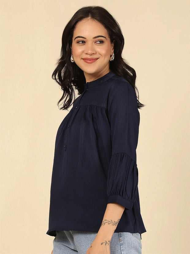 Navy Blue Solid Top for Women