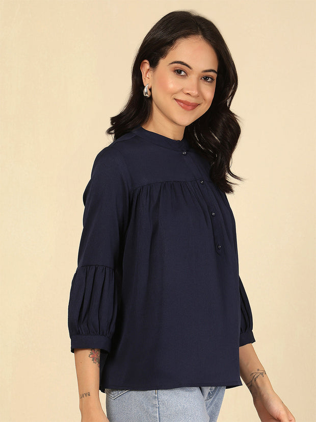 Navy Blue Solid Top for Women