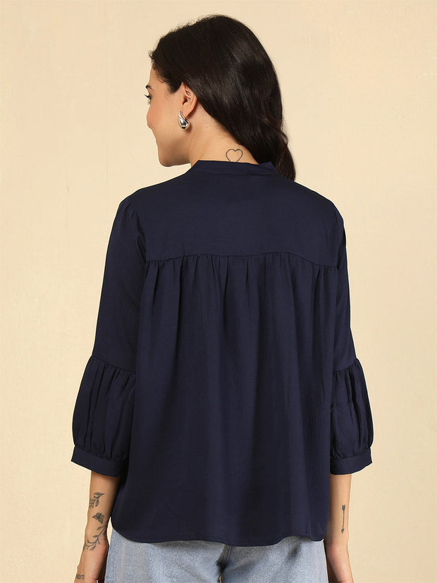 Navy Blue Solid Top for Women