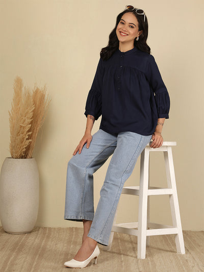 Navy Blue Solid Top for Women