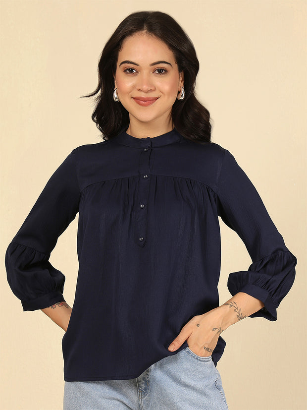 Navy Blue Solid Top for Women