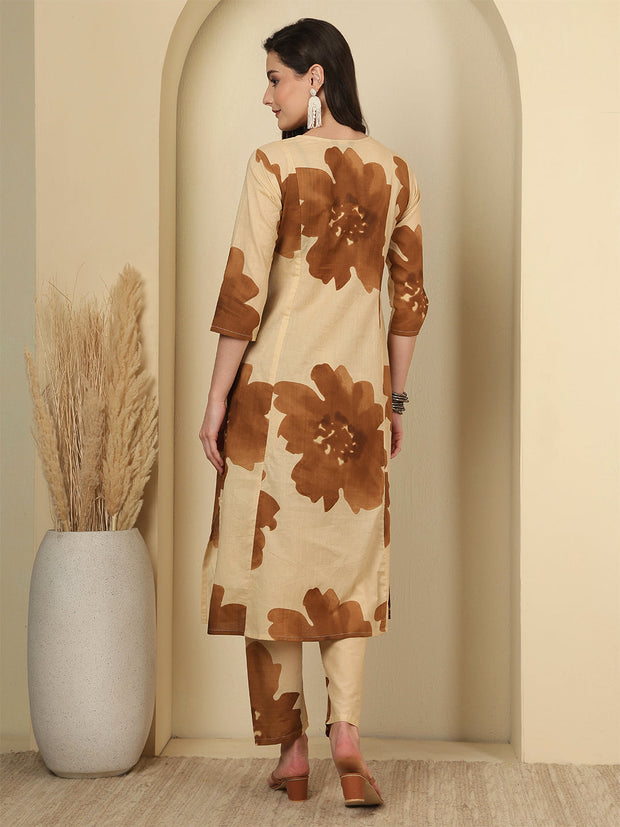Beige Floral Printed Co-Ord Set for Women