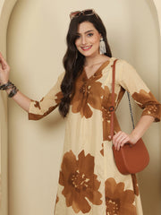 Beige Floral Printed Co-Ord Set for Women