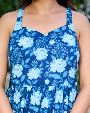 Blue Floral Printed Tired Dress for Women