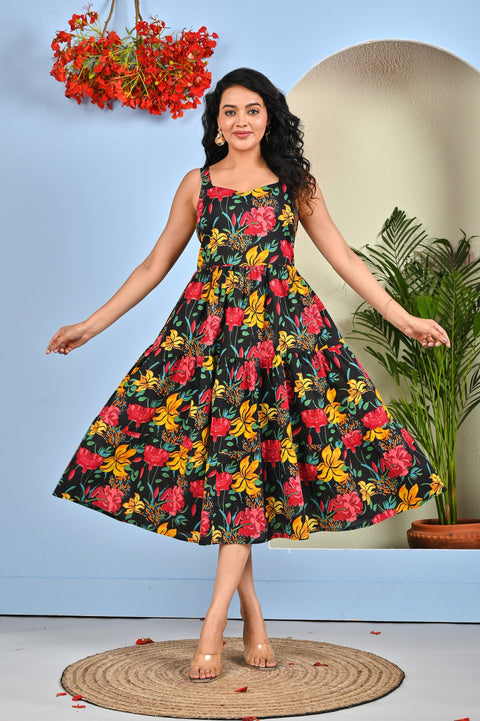 Black Floral Printed Dress for Women