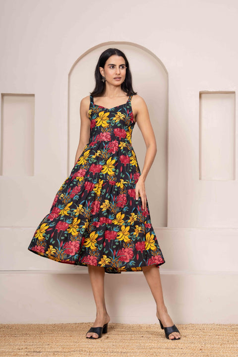 Black Floral Printed Dress for Women