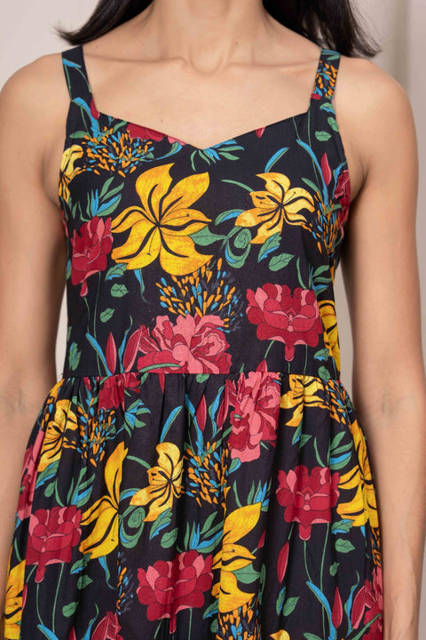 Black Floral Printed Dress for Women