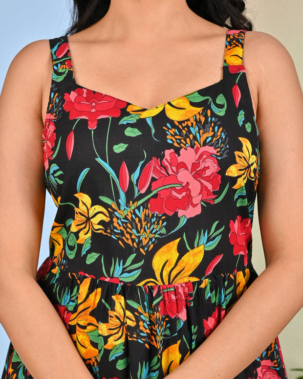 Black Floral Printed Dress for Women