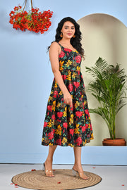 Black Floral Printed Dress for Women