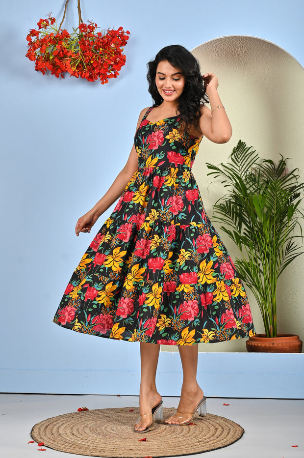 Black Floral Printed Dress for Women