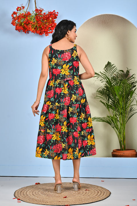 Black Floral Printed Dress for Women