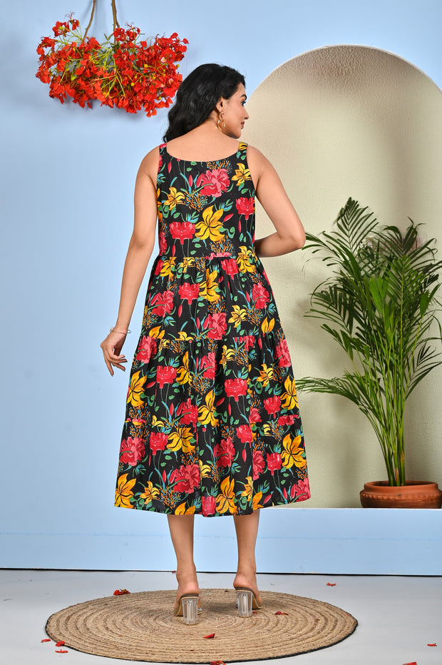 Black Floral Printed Dress for Women