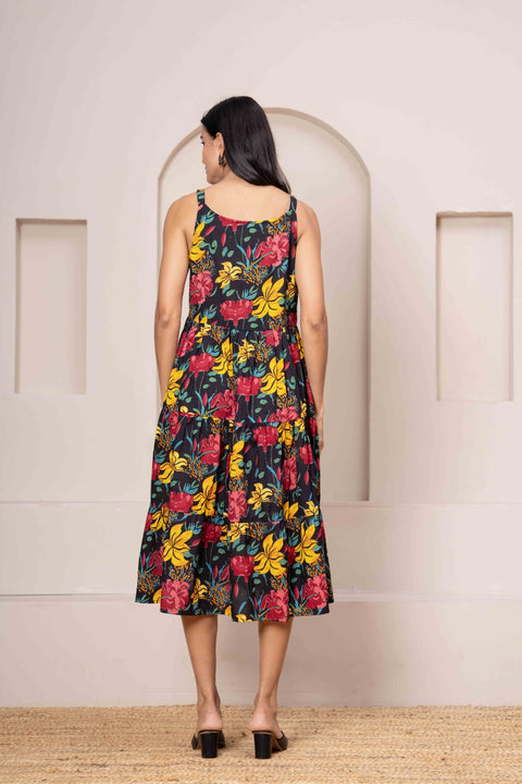Black Floral Printed Dress for Women