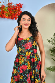 Black Floral Printed Dress for Women