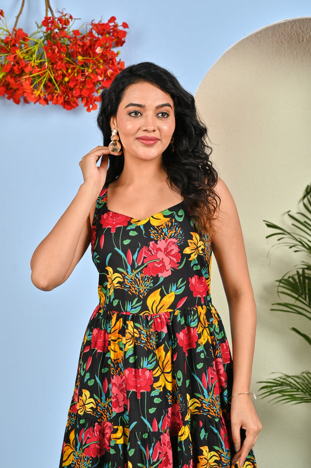 Black Floral Printed Dress for Women