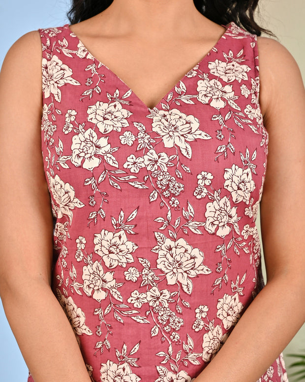 Mauve Floral Printed Kurta Set with Dupatta for Women
