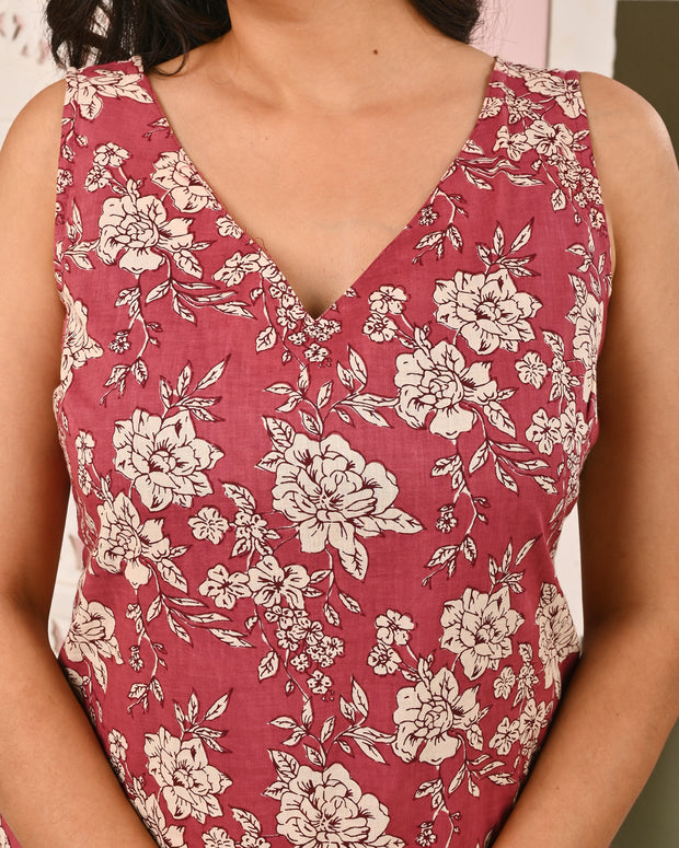 Mauve Floral Printed Kurta Set with Dupatta for Women