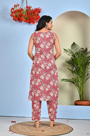 Mauve Floral Printed Kurta Set with Dupatta for Women