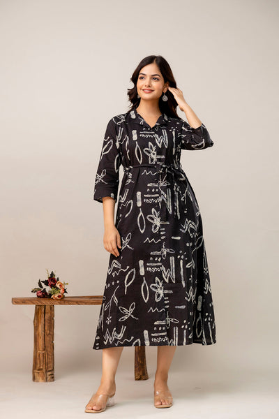Black Printed Dress fro Women