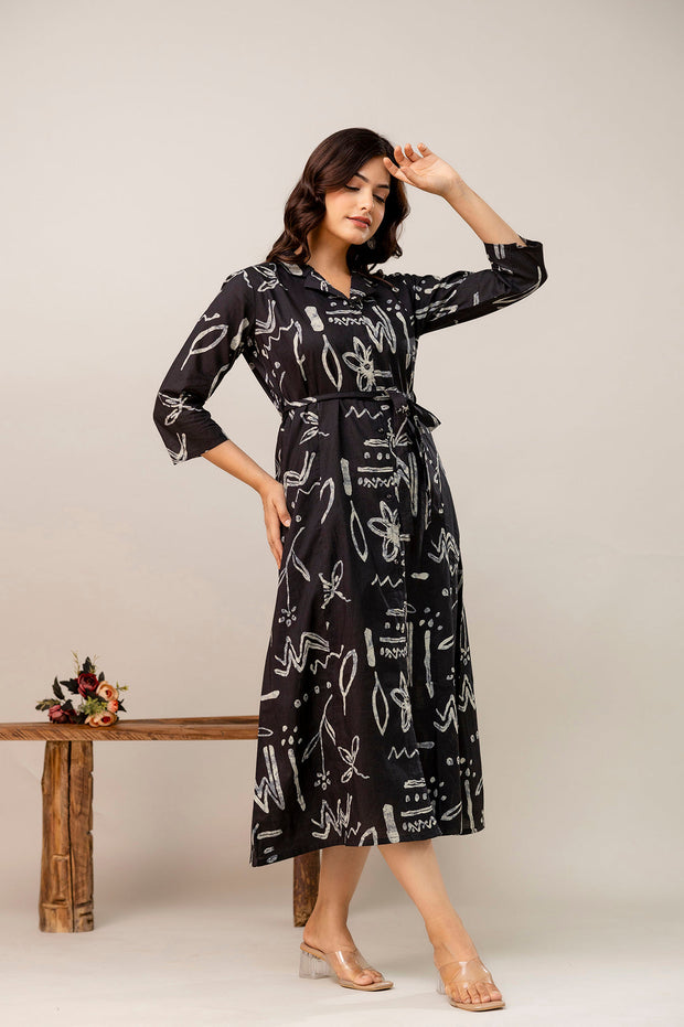 Black Printed Dress fro Women