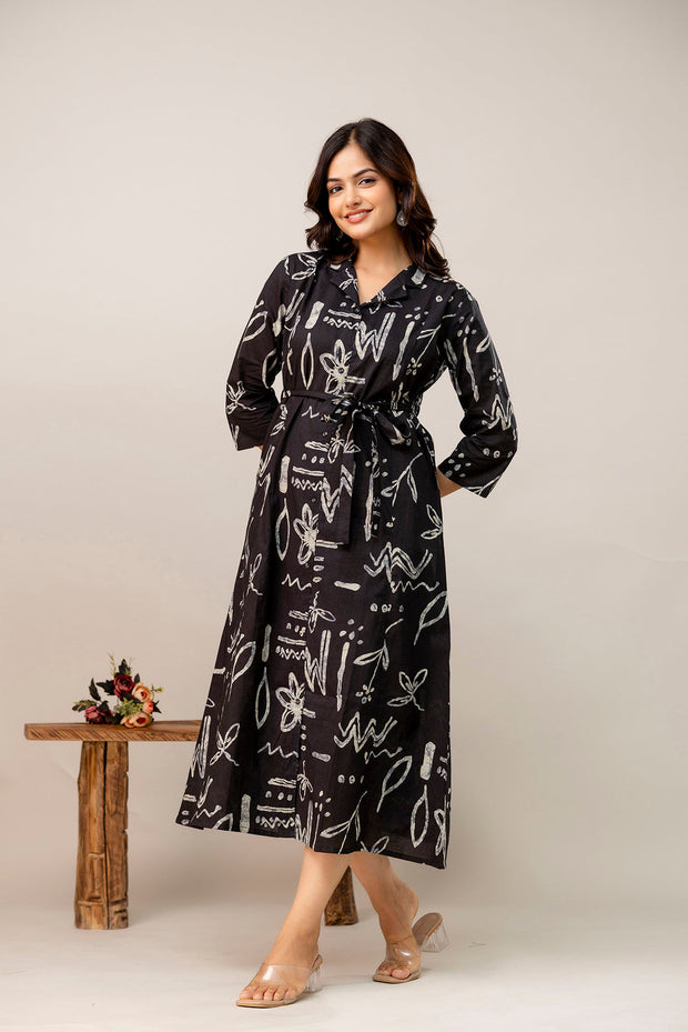 Black Printed Dress fro Women
