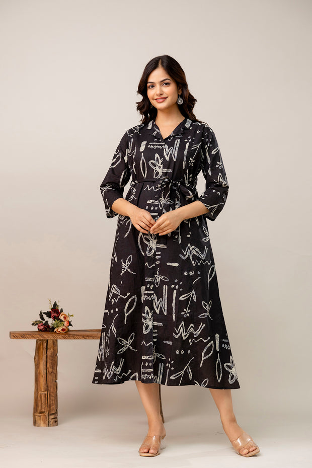 Black Printed Dress fro Women