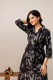 Black Printed Dress fro Women