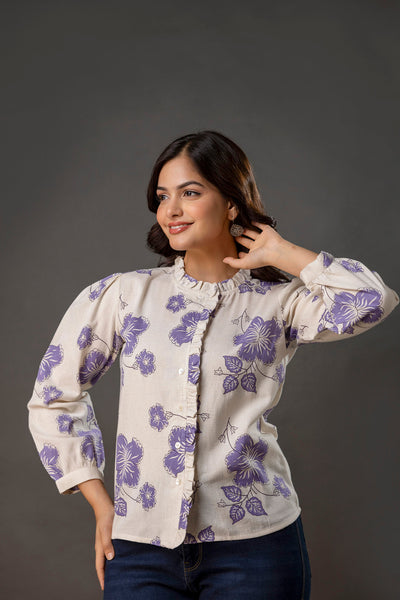 Off White Printed Top for Women