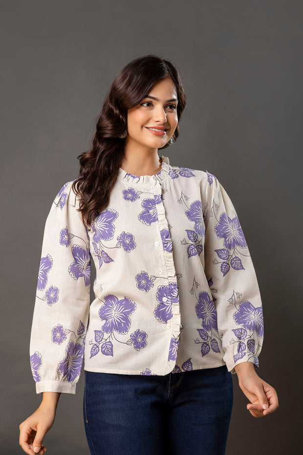 Off White Printed Top for Women