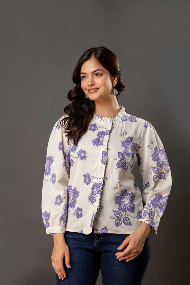 Off White Printed Top for Women