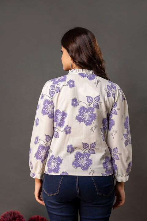 Off White Printed Top for Women
