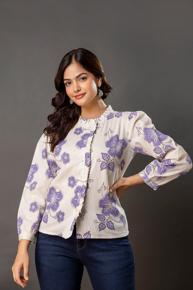 Off White Printed Top for Women