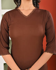 Brown Solid Kurta Set with Dupatta for Women