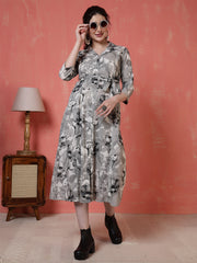Grey Printed Dress for Women