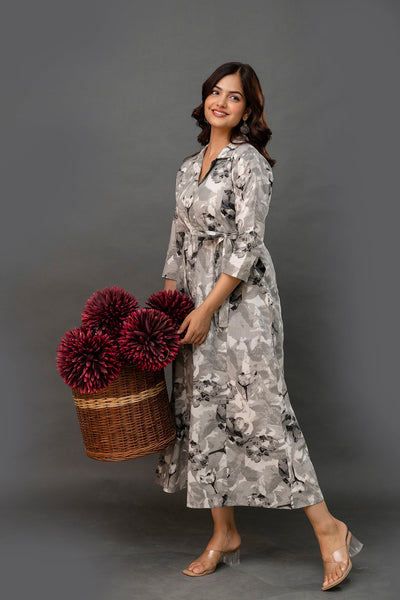 Grey Printed Dress fro Women