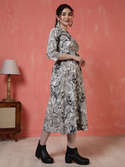 Grey Printed Dress for Women