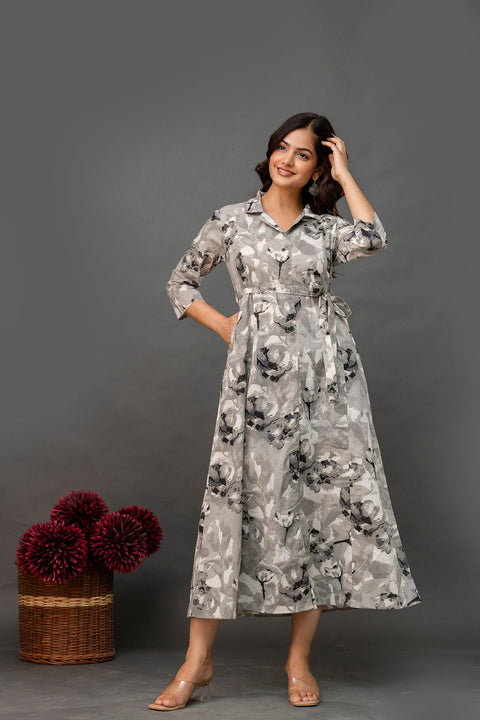 Grey Printed Dress fro Women