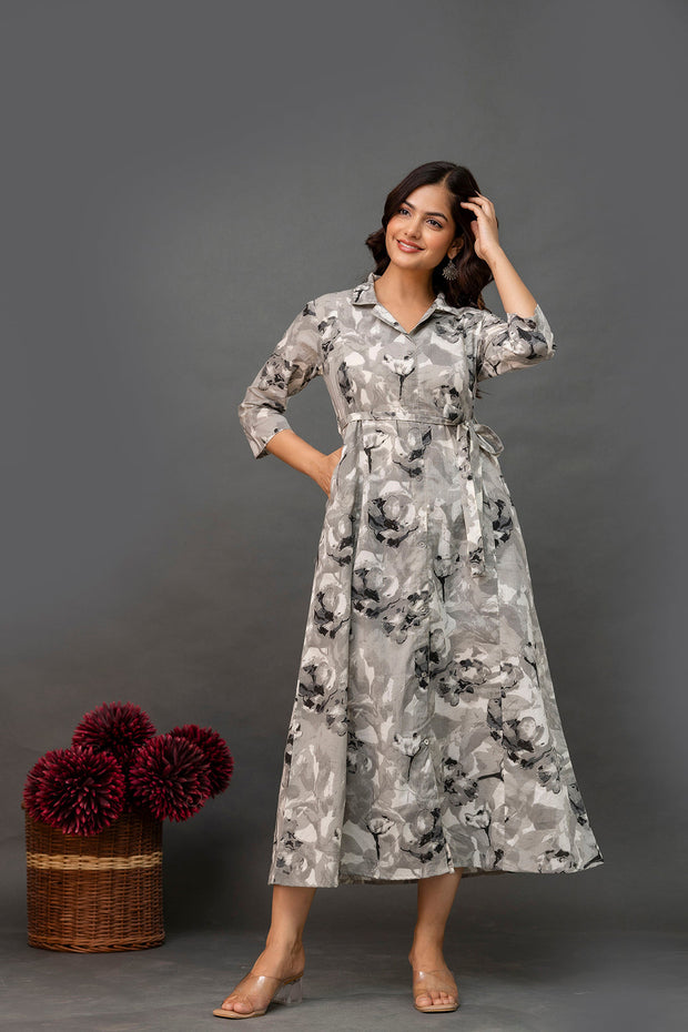 Grey Printed Dress fro Women