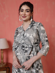Grey Printed Dress for Women