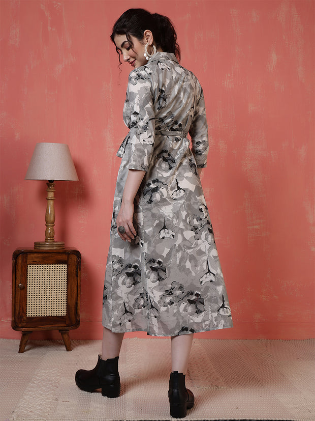 Grey Printed Dress for Women