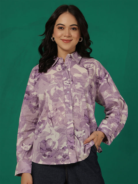 Purple Floral Printed Shirt for Women