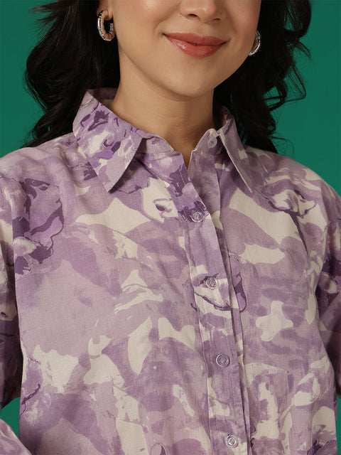 Purple Floral Printed Shirt for Women