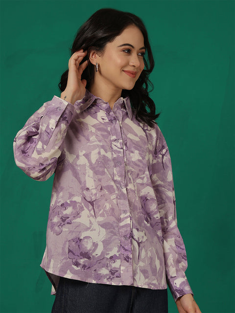 Purple Floral Printed Shirt for Women