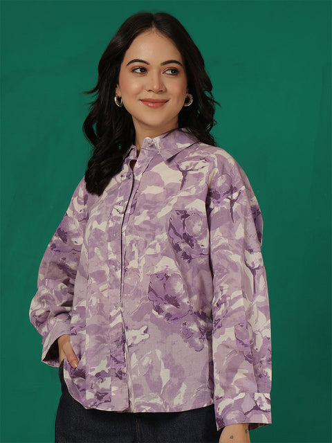 Purple Floral Printed Shirt for Women