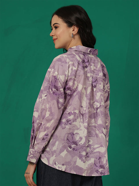 Purple Floral Printed Shirt for Women