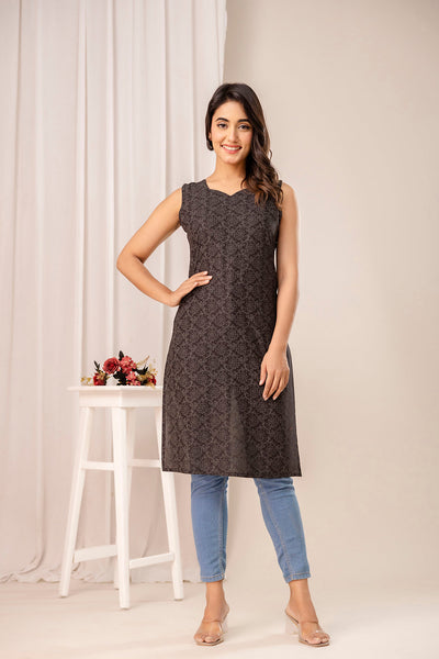 Black Printed Kurta for Women