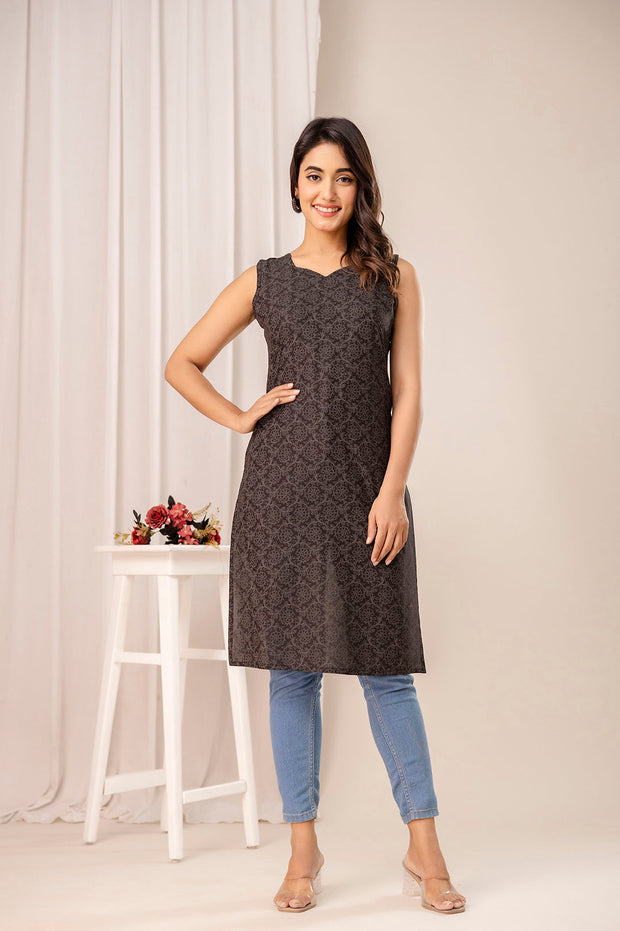 Black Printed Kurta for Women